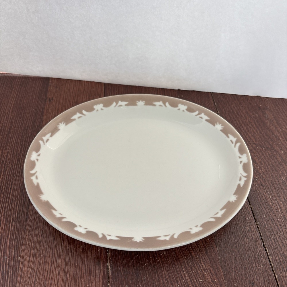 Vintage‎ Syracuse China oval stoneware serving platter Nutmeg Tan Trim